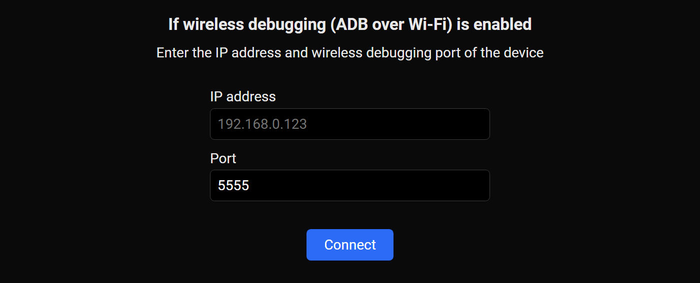 Connect to devices with ADB over Wi-Fi already enabled