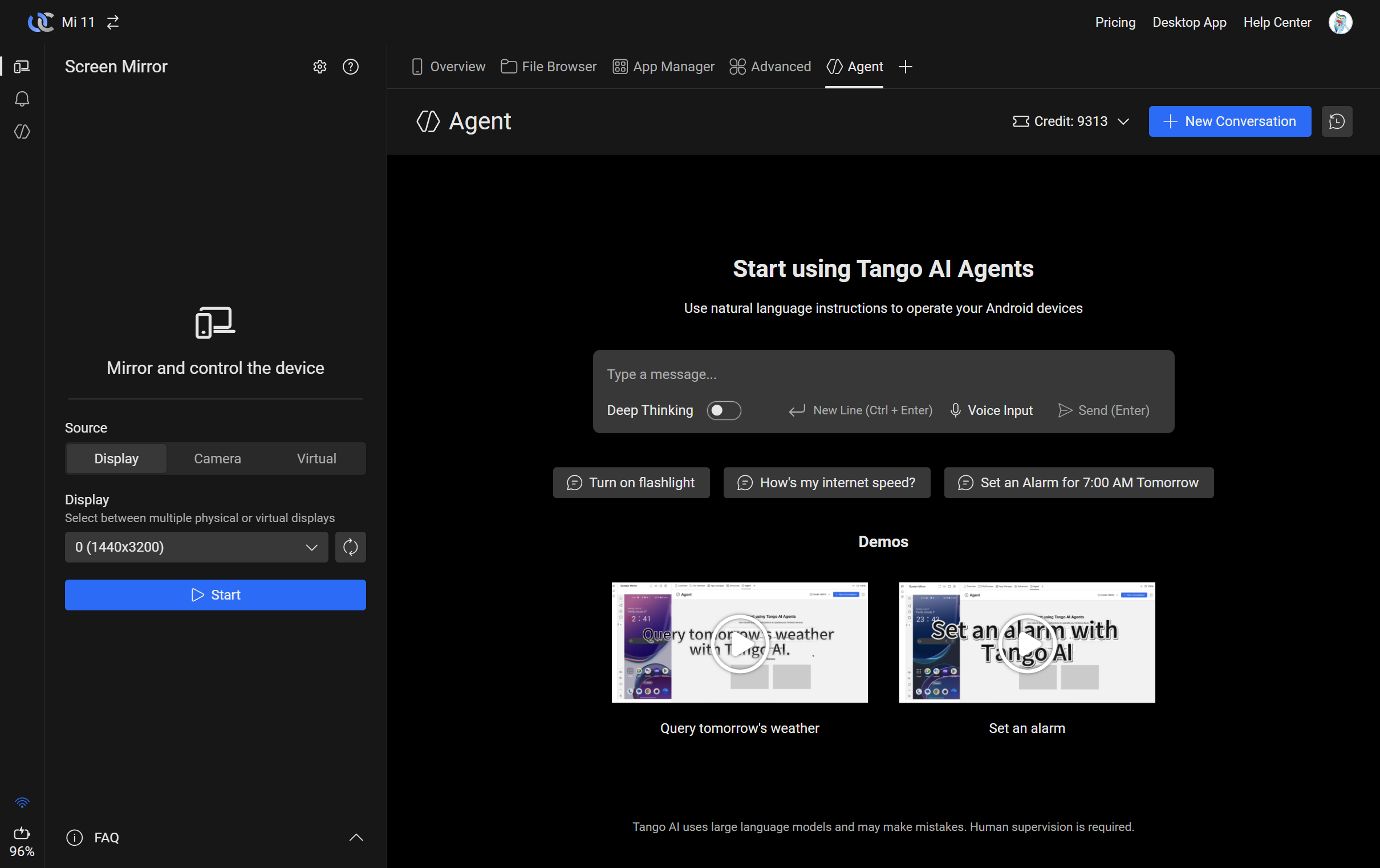 New conversation page